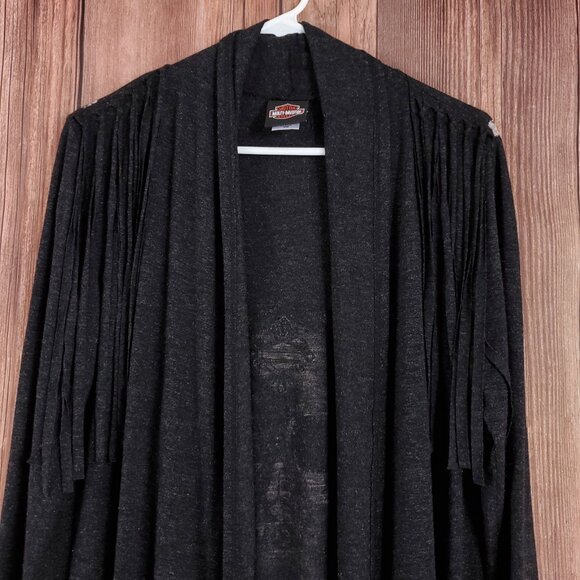Harley Davidson Womens Size S/M Fringed Embellished Onyx Skull LS Cardigan Gray - Picture 6 of 14